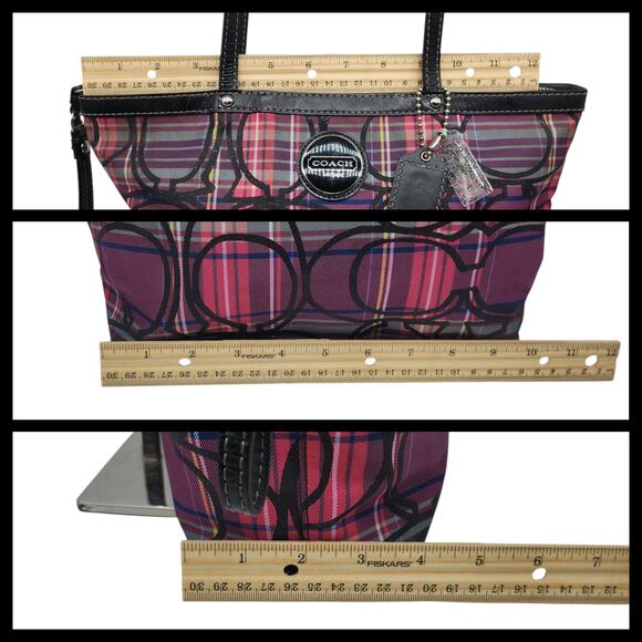 Coach Purse Wallet Set Hot Pink Purple Plaid Tartan Hobo Shoulder Sparkly 2010 - Picture 14 of 15